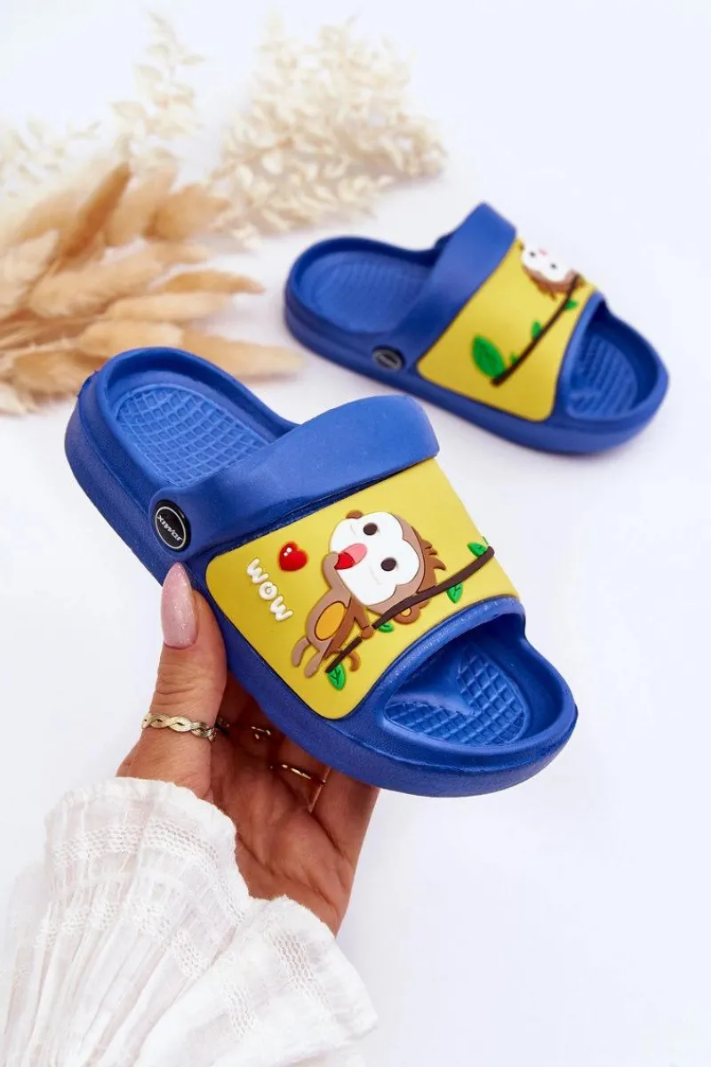 Boto Lekkie Dziecięce Klapki Sandałki Z Motywem Zwierzątka Niebiesko-Żółte Rico