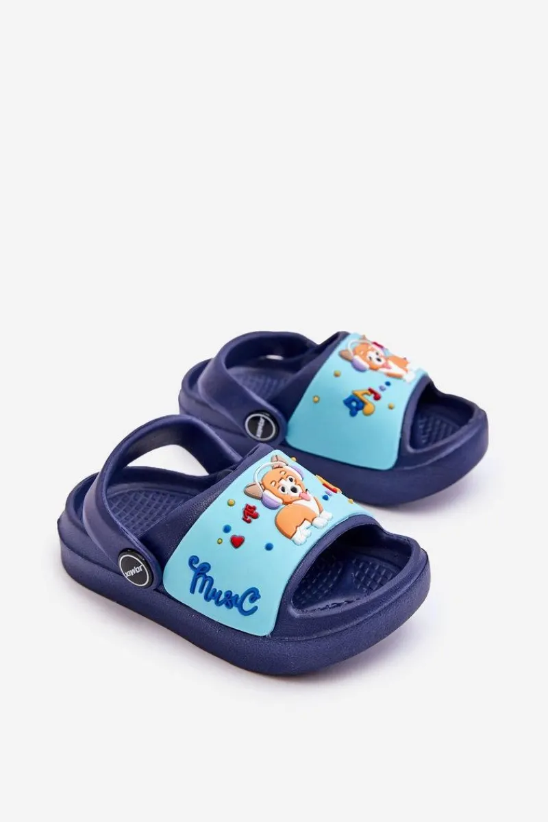 New Boto Lekkie Dziecięce Klapki Sandałki Z Motywem Pieska Granatowe Rico