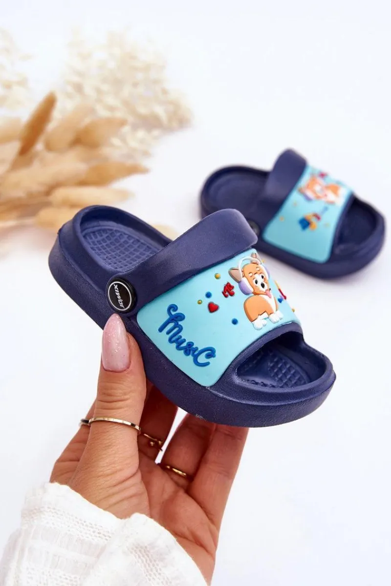 New Boto Lekkie Dziecięce Klapki Sandałki Z Motywem Pieska Granatowe Rico