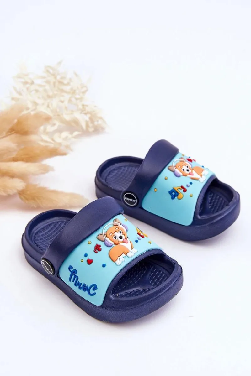 New Boto Lekkie Dziecięce Klapki Sandałki Z Motywem Pieska Granatowe Rico