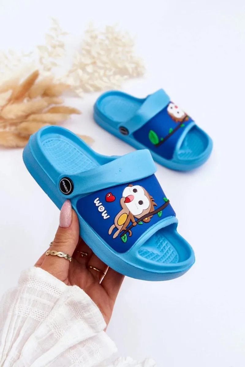 Chłopięce|Chłopięce>Boto Lekkie Dziecięce Klapki Sandałki Z Motywem Zwierzątka Niebieskie Rico
