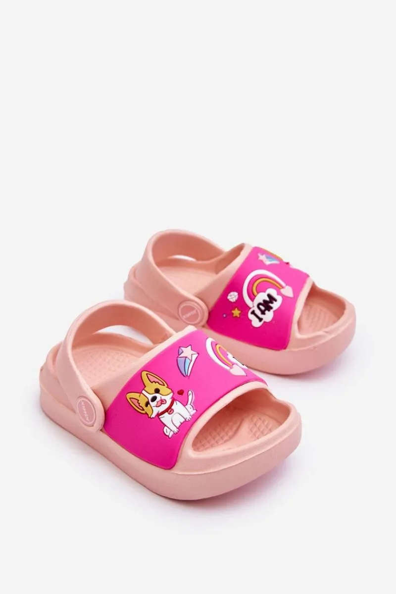 Boto Lekkie Dziecięce Klapki Sandałki Z Motywem Pieska Różowe Rico
