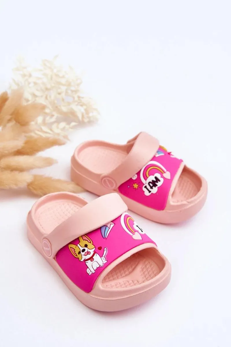 Boto Lekkie Dziecięce Klapki Sandałki Z Motywem Pieska Różowe Rico