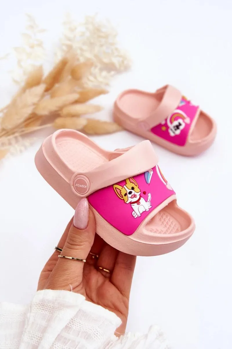 Boto Lekkie Dziecięce Klapki Sandałki Z Motywem Pieska Różowe Rico
