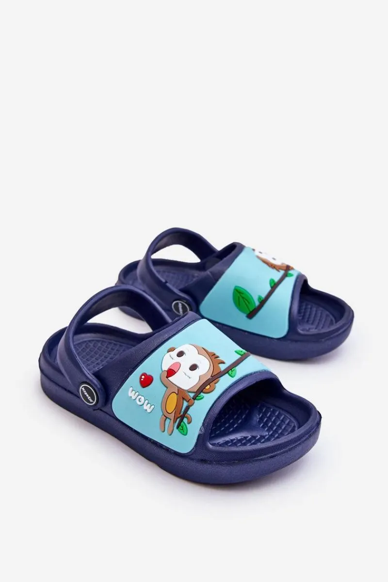 Online Lekkie Dziecięce Klapki Sandałki Z Motywem Zwierzątka Granatowe Rico Dzieci Chłopięce|Chłopięce