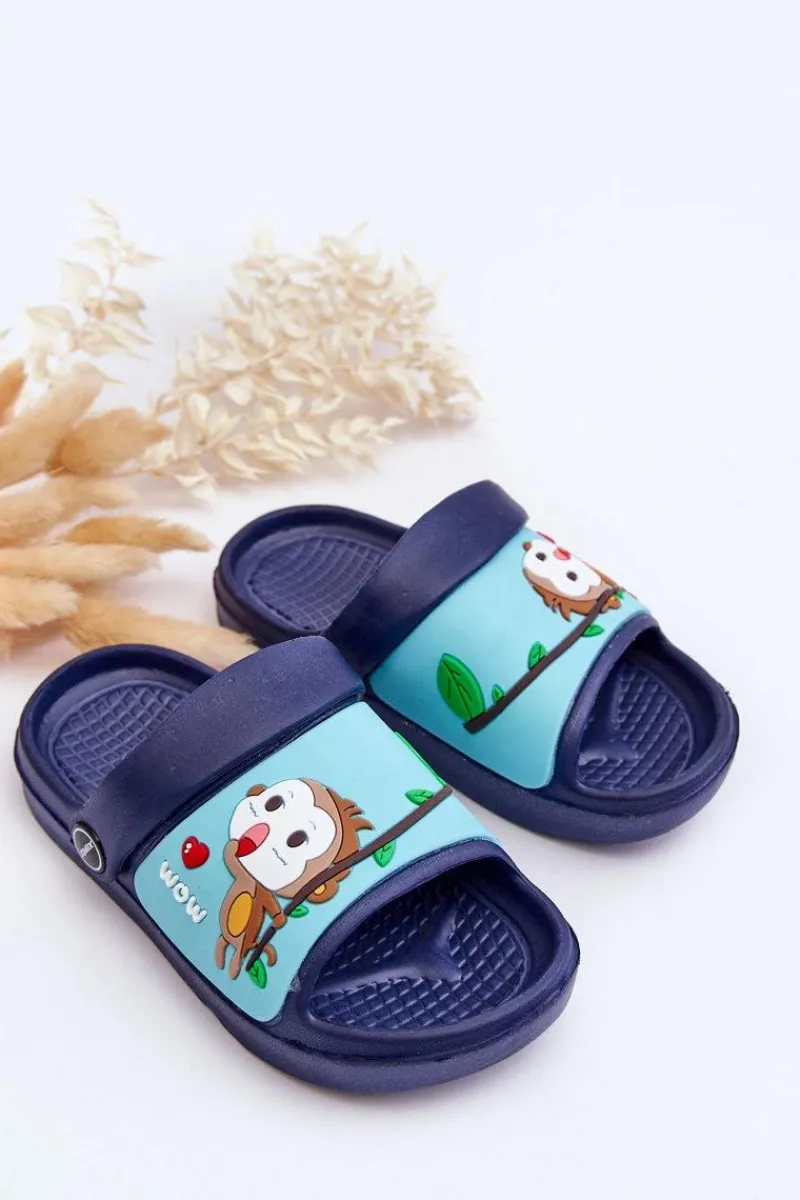 Online Lekkie Dziecięce Klapki Sandałki Z Motywem Zwierzątka Granatowe Rico Dzieci Chłopięce|Chłopięce