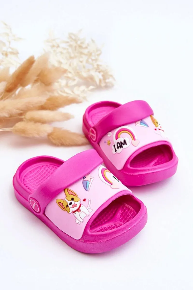 Hot Lekkie Dziecięce Klapki Sandałki Z Motywem Pieska Fuksja Rico Dzieci Dziewczęce|Dziewczęce