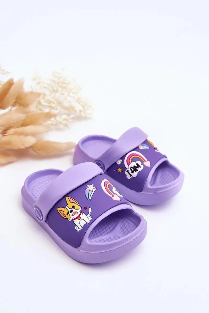 Dziewczęce|Dziewczęce>Boto Lekkie Dziecięce Klapki Sandałki Z Motywem Pieska Fioletowe Rico