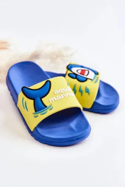 Outlet Lekkie Dziecięce Klapki Żółto-Niebieskie Sharky Dzieci Chłopięce|Dziewczęce