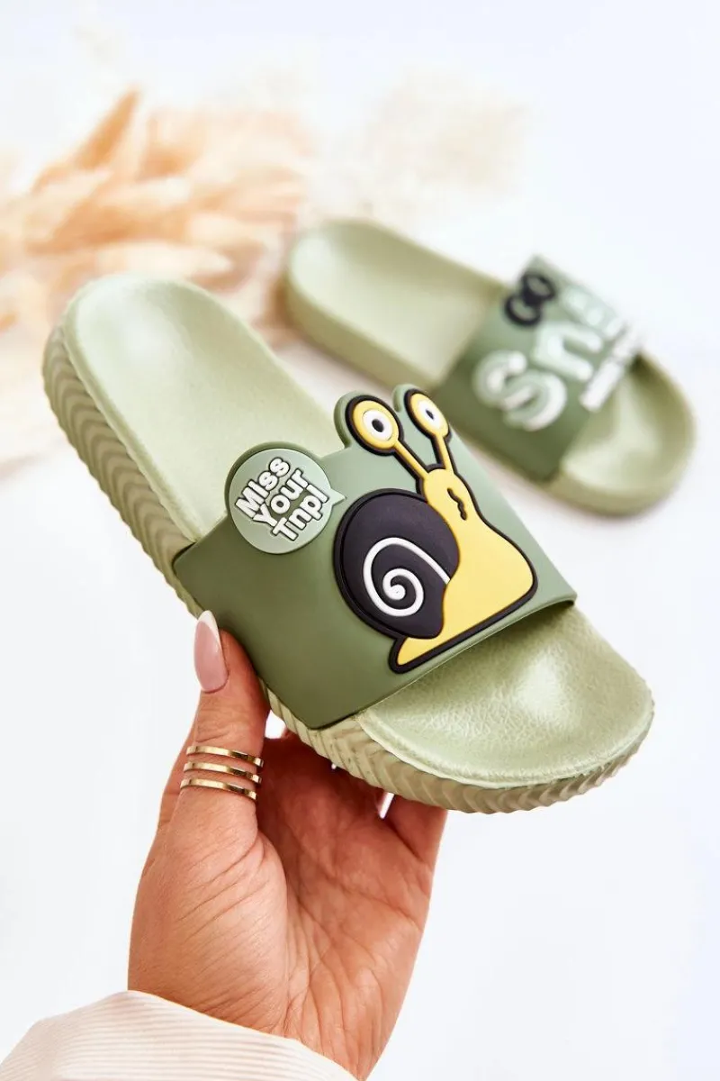 Clearance Lekkie Dziecięce Klapki Zielone Snail Dzieci Chłopięce|Dziewczęce