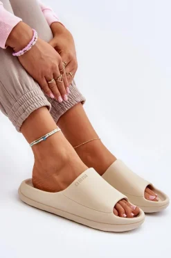 New Lekkie Klapki Damskie Big Star NN274A040 Beżowe Damskie Klapki Damskie Big Star|Klapki Basenowe