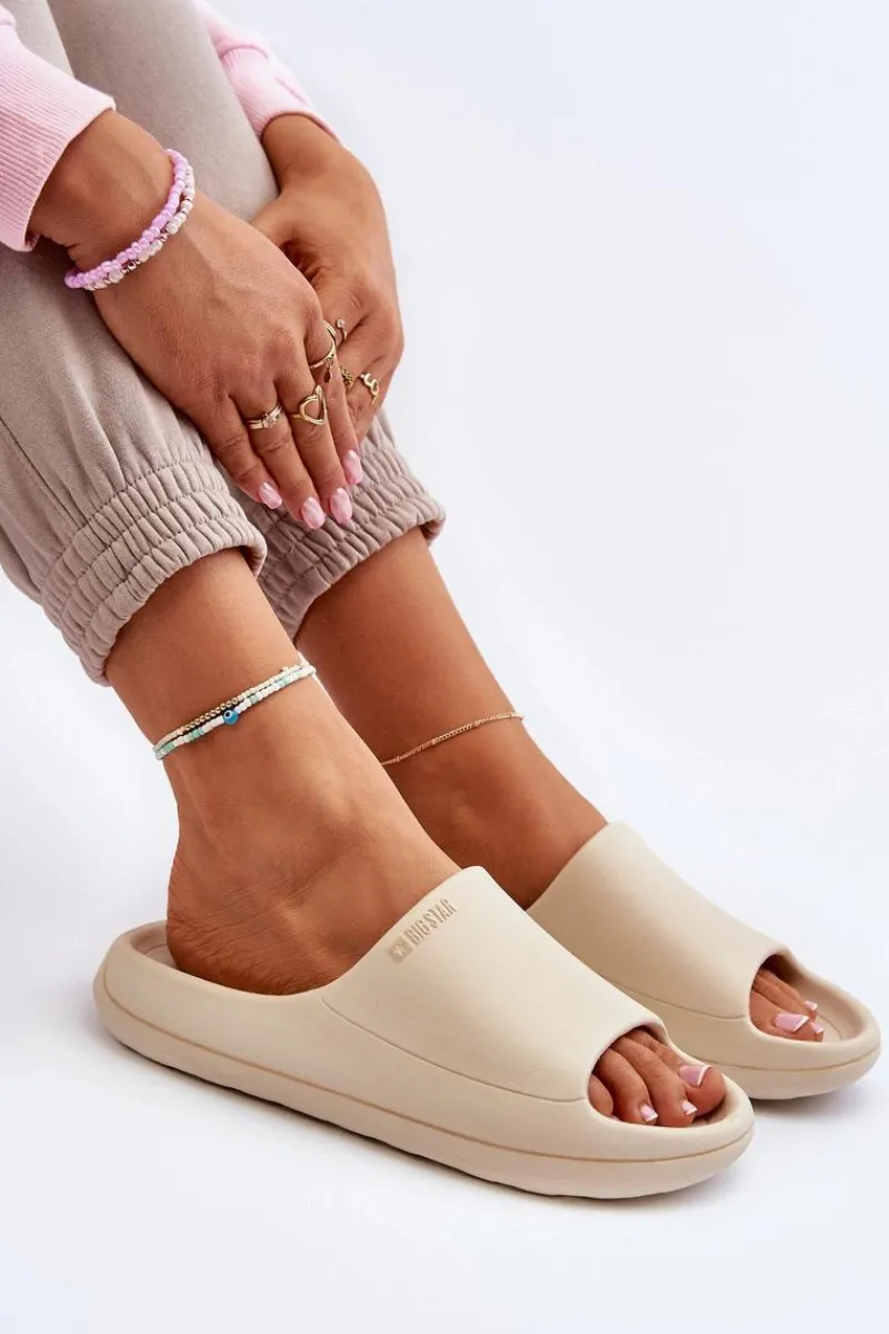 New Lekkie Klapki Damskie Big Star NN274A040 Beżowe Damskie Klapki Damskie Big Star|Klapki Basenowe