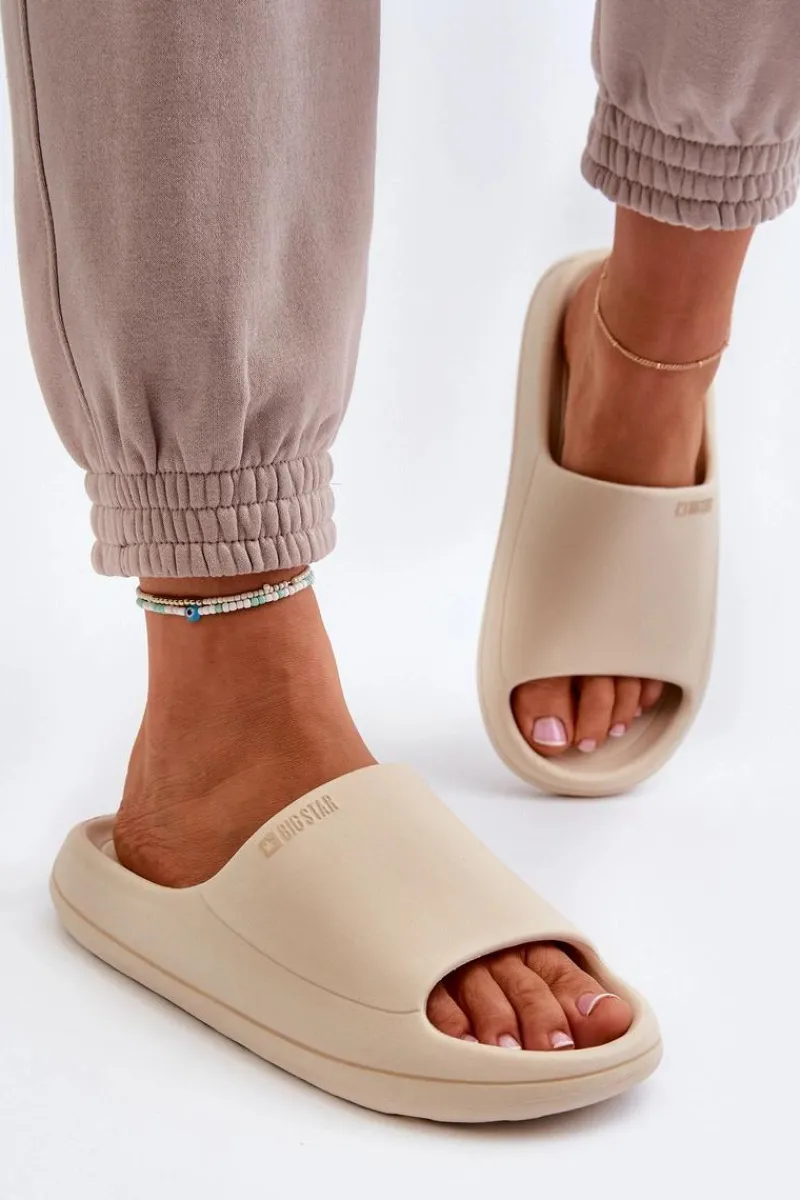 New Lekkie Klapki Damskie Big Star NN274A040 Beżowe Damskie Klapki Damskie Big Star|Klapki Basenowe