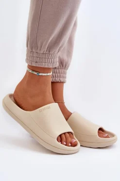 New Lekkie Klapki Damskie Big Star NN274A040 Beżowe Damskie Klapki Damskie Big Star|Klapki Basenowe