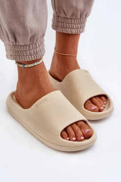 New Lekkie Klapki Damskie Big Star NN274A040 Beżowe Damskie Klapki Damskie Big Star|Klapki Basenowe