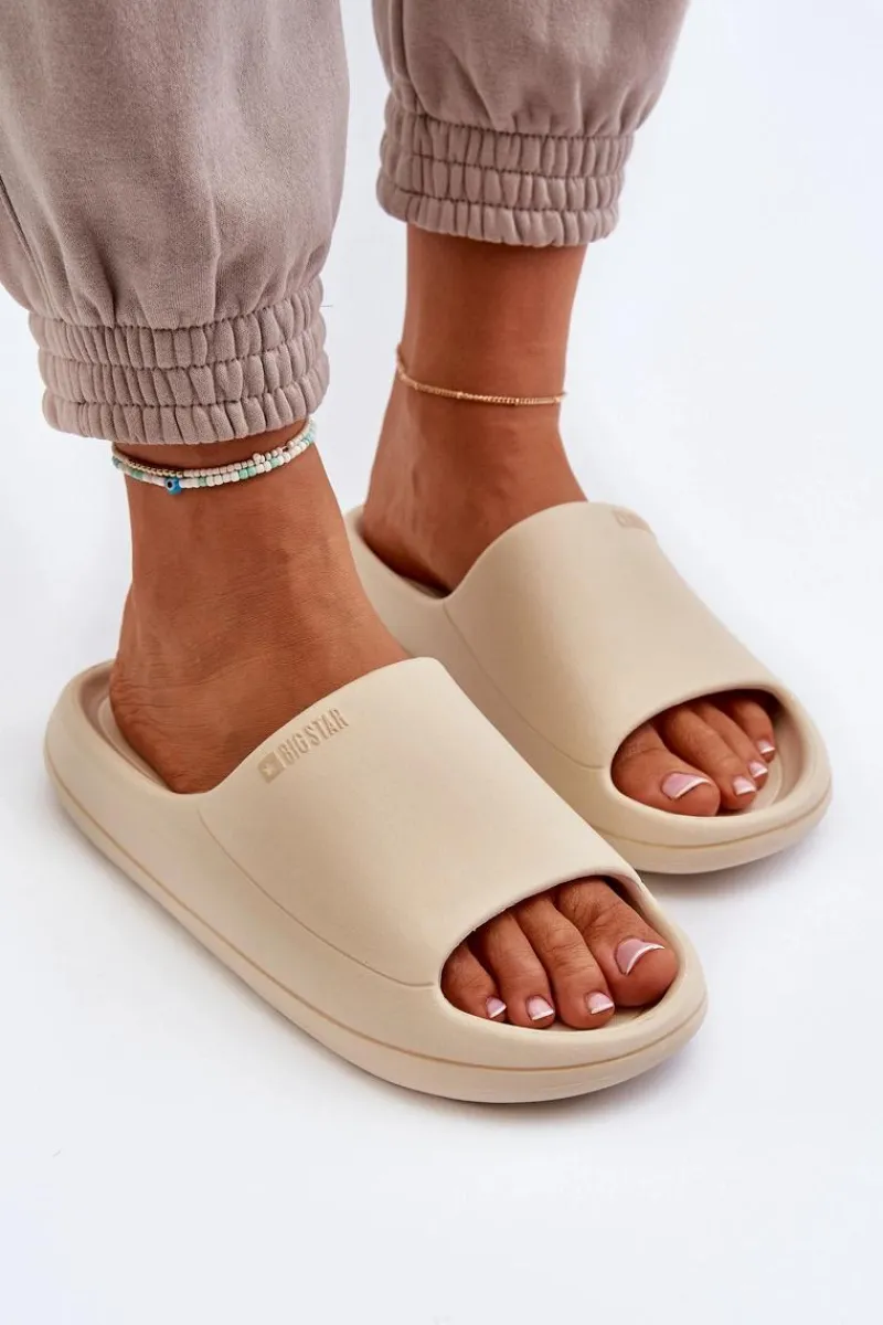 New Lekkie Klapki Damskie Big Star NN274A040 Beżowe Damskie Klapki Damskie Big Star|Klapki Basenowe