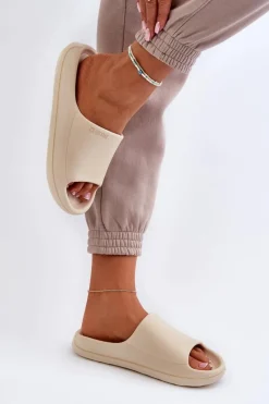 New Lekkie Klapki Damskie Big Star NN274A040 Beżowe Damskie Klapki Damskie Big Star|Klapki Basenowe