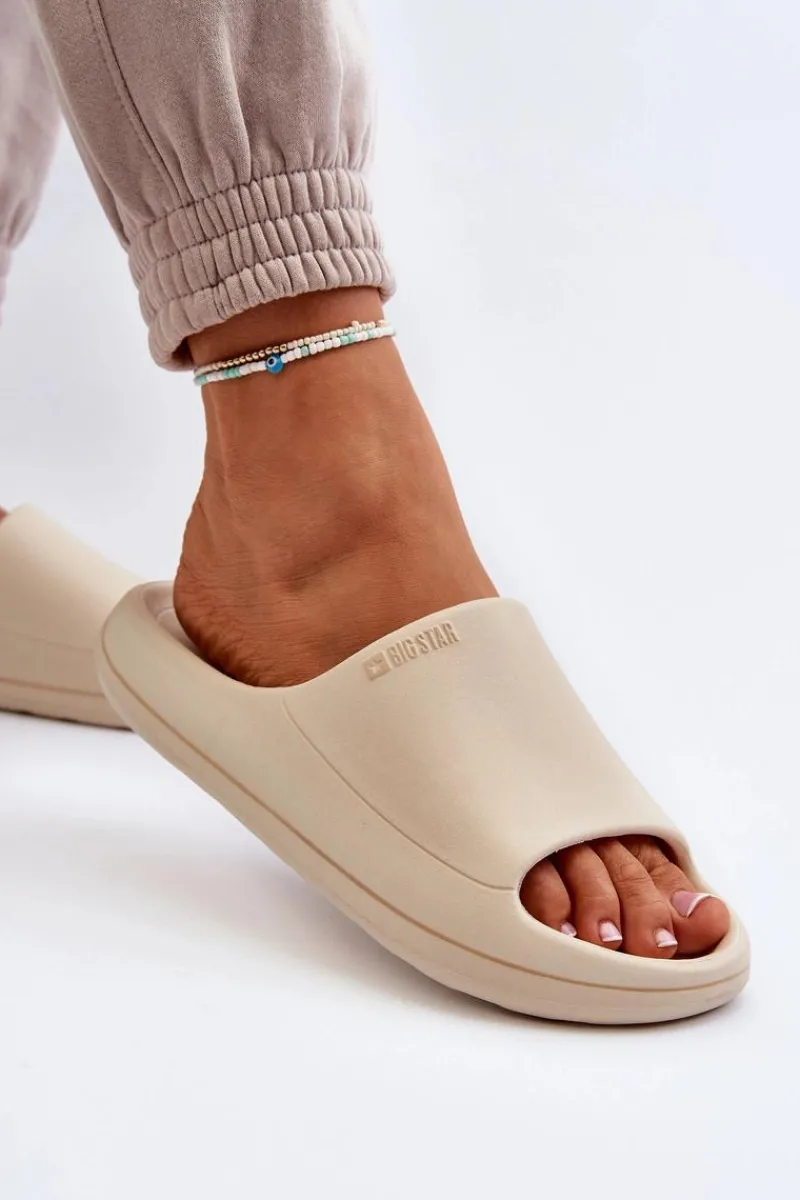 New Lekkie Klapki Damskie Big Star NN274A040 Beżowe Damskie Klapki Damskie Big Star|Klapki Basenowe