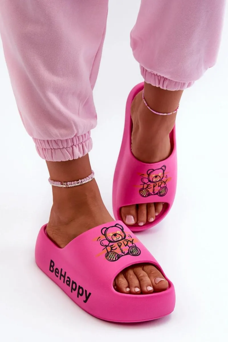 Klapki Basenowe|Klapki Na Platformie>Boto Lekkie Klapki Damskie Na Grubej Podeszwie Z Misiem Piankowe Fuksja Serefina Różowy