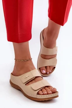 Evento Lekkie Klapki Damskie Z Eko Skóry Beżowe Frellia