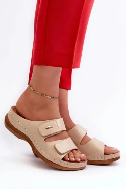 Evento Lekkie Klapki Damskie Z Eko Skóry Beżowe Frellia