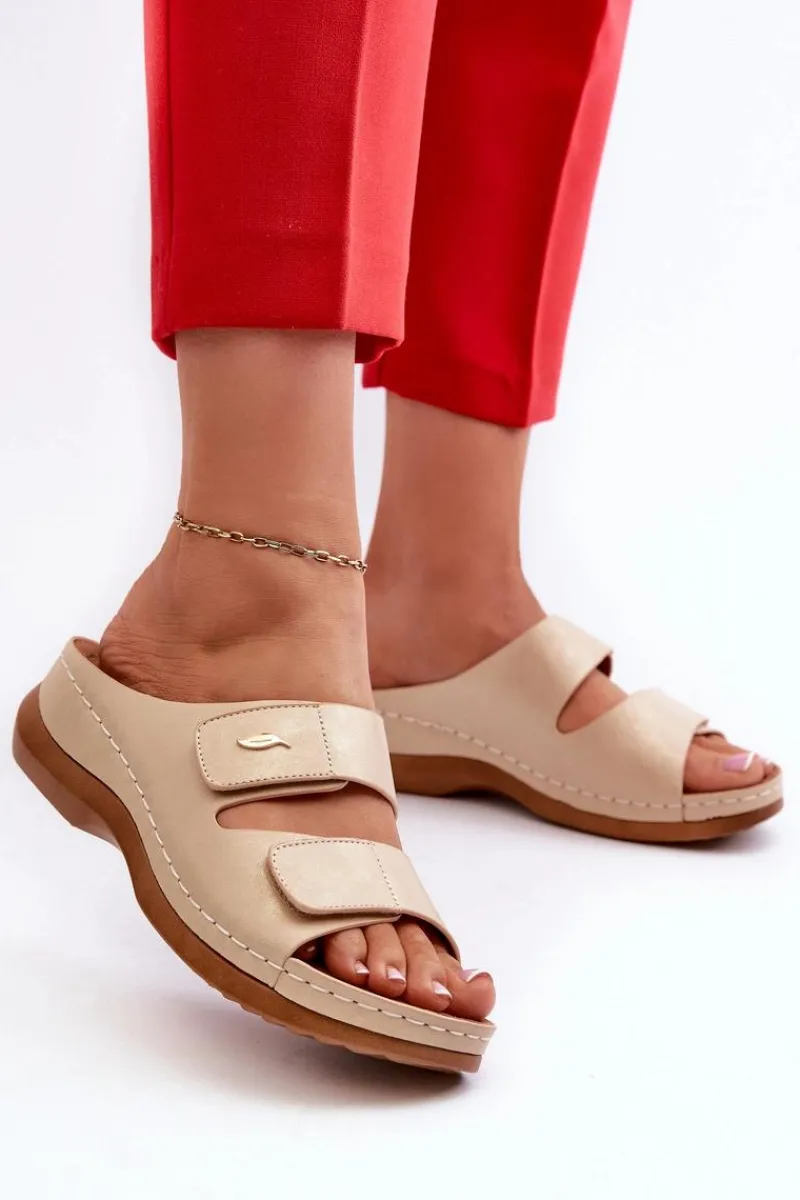 Evento Lekkie Klapki Damskie Z Eko Skóry Beżowe Frellia