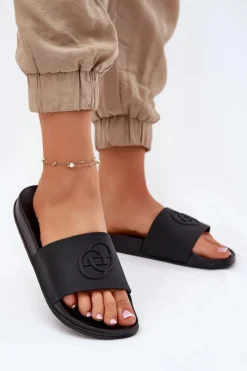 Online Lekkie Klapki Damskie Z Ozdobnym Tłoczeniem Czarne Isarisa Damskie Klapki Basenowe|Klapki Na Platformie