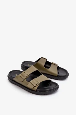 Online Lekkie Klapki Męskie Z Klamrami Big Star NN174592 Ciemnozielone Męskie Klapki Męskie Big Star|Klapki Męskie Klasyczne