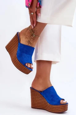 Outlet Lekkie Klapki Na Masywnej Platformie Niebieskie Good Vibe Damskie Klapki Na Koturnie|Klapki Na Platformie