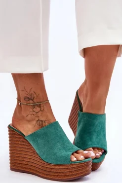 Best Boto Lekkie Klapki Na Masywnej Platformie Zielone Good Vibe