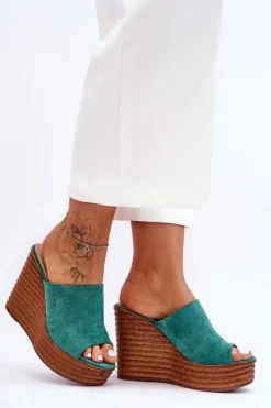 Best Boto Lekkie Klapki Na Masywnej Platformie Zielone Good Vibe