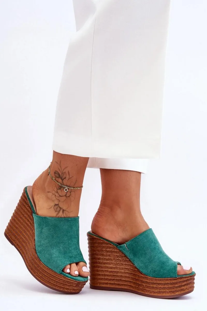 Best Boto Lekkie Klapki Na Masywnej Platformie Zielone Good Vibe