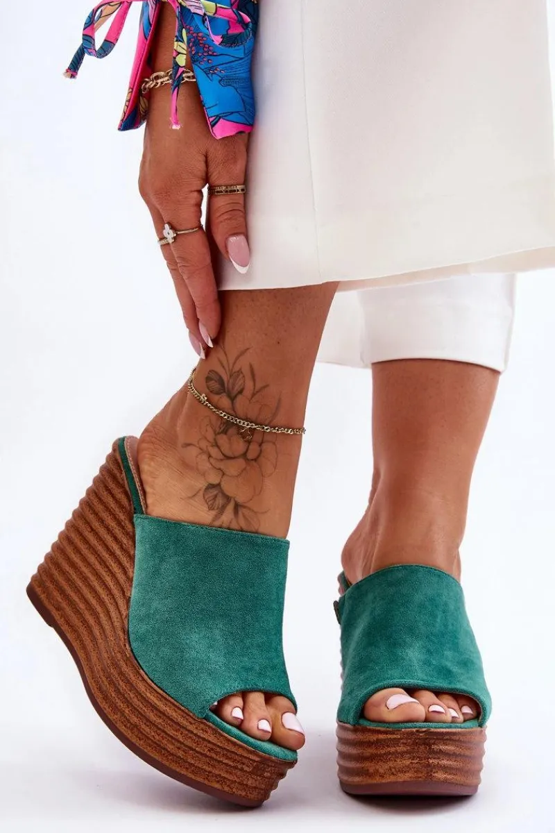 Best Boto Lekkie Klapki Na Masywnej Platformie Zielone Good Vibe