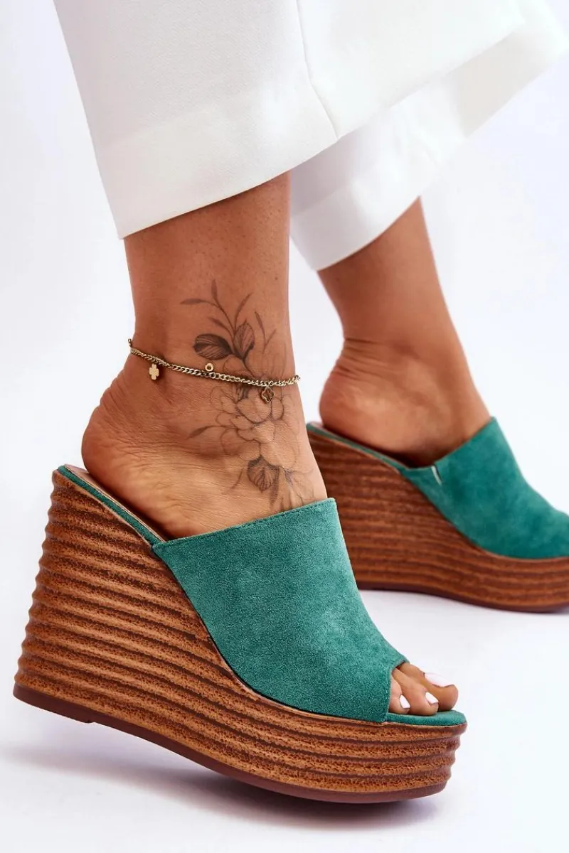Best Boto Lekkie Klapki Na Masywnej Platformie Zielone Good Vibe