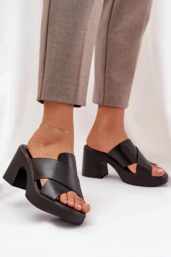 Klapki Na Obcasie|Klapki Damskie Klasyczne>Boto Lekkie Klapki Na Słupku Z Eko Skóry Czarne Kacaria Czarny