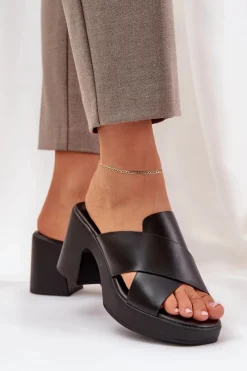 Klapki Na Obcasie|Klapki Damskie Klasyczne>Boto Lekkie Klapki Na Słupku Z Eko Skóry Czarne Kacaria Czarny