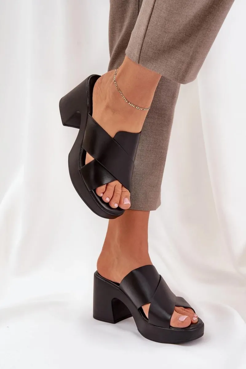 Klapki Na Obcasie|Klapki Damskie Klasyczne>Boto Lekkie Klapki Na Słupku Z Eko Skóry Czarne Kacaria Czarny