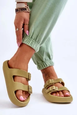 Discount Boto Lekkie Piankowe Damskie Klapki Zielone Cleve