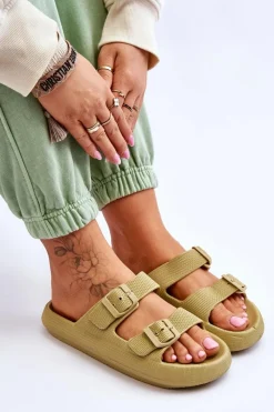 Discount Boto Lekkie Piankowe Damskie Klapki Zielone Cleve