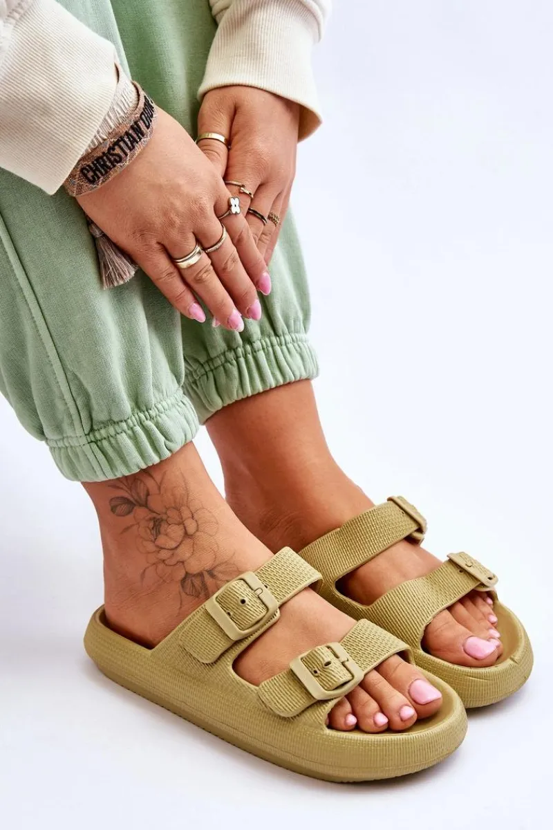 Discount Boto Lekkie Piankowe Damskie Klapki Zielone Cleve