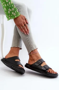 Sale Big Star Shoes Lekkie Piankowe Klapki Damskie Z Klamrami Big Star NN274A750 Czarne Czarny