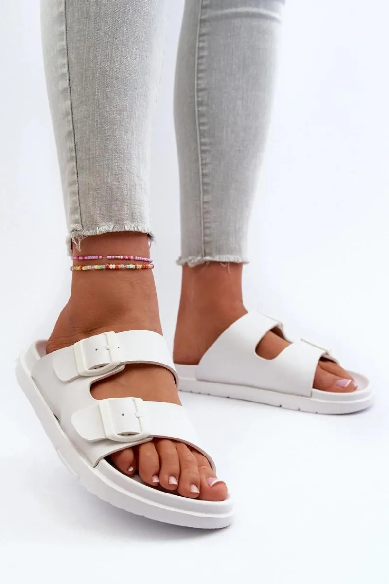 Klapki Damskie Big Star|Klapki Basenowe>Big Star Shoes Lekkie Piankowe Klapki Damskie Z Klamrami Big Star NN274A751 Białe Biały