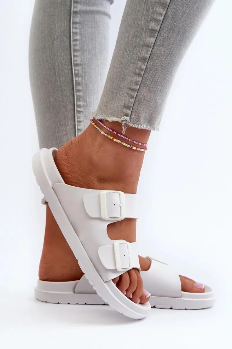 Klapki Damskie Big Star|Klapki Basenowe>Big Star Shoes Lekkie Piankowe Klapki Damskie Z Klamrami Big Star NN274A751 Białe Biały