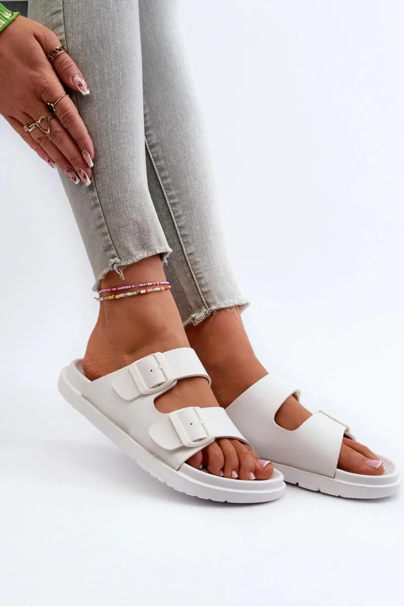 Klapki Damskie Big Star|Klapki Basenowe>Big Star Shoes Lekkie Piankowe Klapki Damskie Z Klamrami Big Star NN274A751 Białe Biały