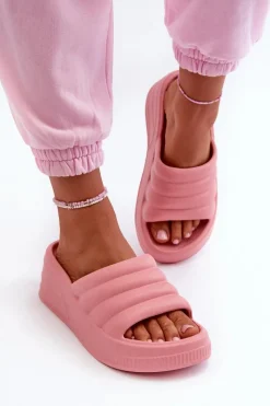 Klapki Na Koturnie|Klapki Basenowe></noscript>Boto Lekkie Piankowe Klapki Damskie Na Koturnie I Platformie Różowe Tendrea