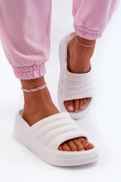 Lekkie Piankowe Klapki Damskie Na Koturnie I Platformie Białe Tendrea Damskie Klapki Na Koturnie|Klapki Basenowe