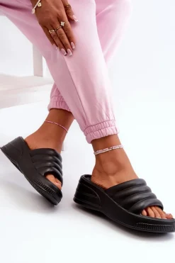 Best Lekkie Piankowe Klapki Damskie Na Koturnie I Platformie Czarne Tendrea Damskie Klapki Na Koturnie|Klapki Basenowe