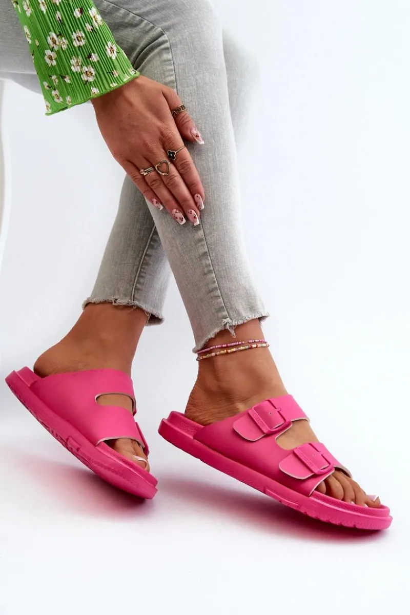 Hot Lekkie Piankowe Klapki Damskie Z Klamrami Big Star NN274A754 Fuksja Damskie Klapki Damskie Big Star|Klapki Basenowe