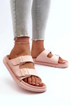 Online Big Star Shoes Lekkie Piankowe Klapki Damskie Z Klamrami Big Star NN274A753 Różowe Różowy