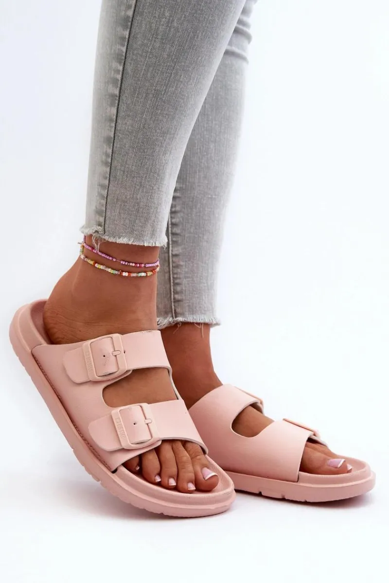 Online Big Star Shoes Lekkie Piankowe Klapki Damskie Z Klamrami Big Star NN274A753 Różowe Różowy